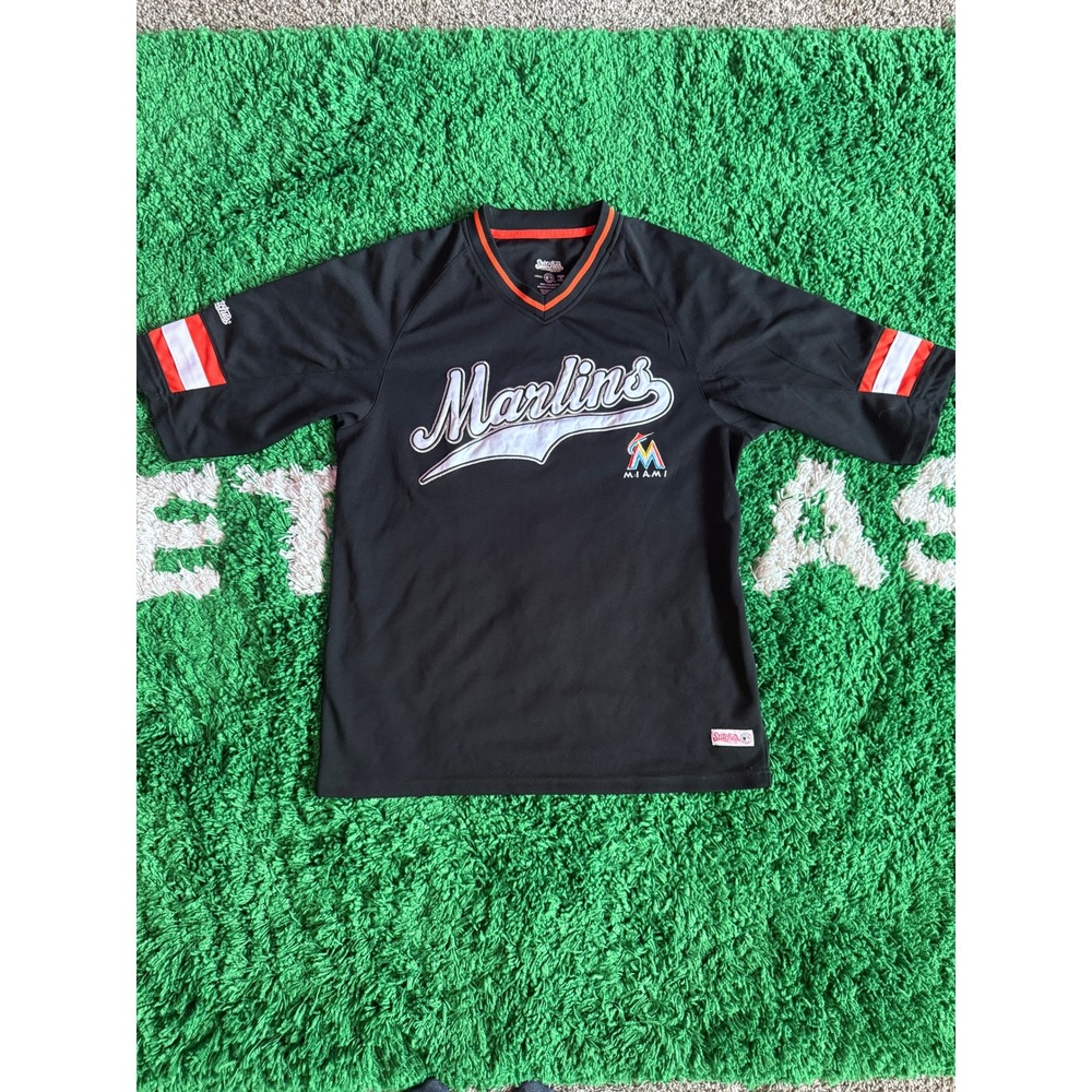 Stitches Miami Marlins MLB Jersey Mens Large Black V-Neck Mesh Baseball Shirt